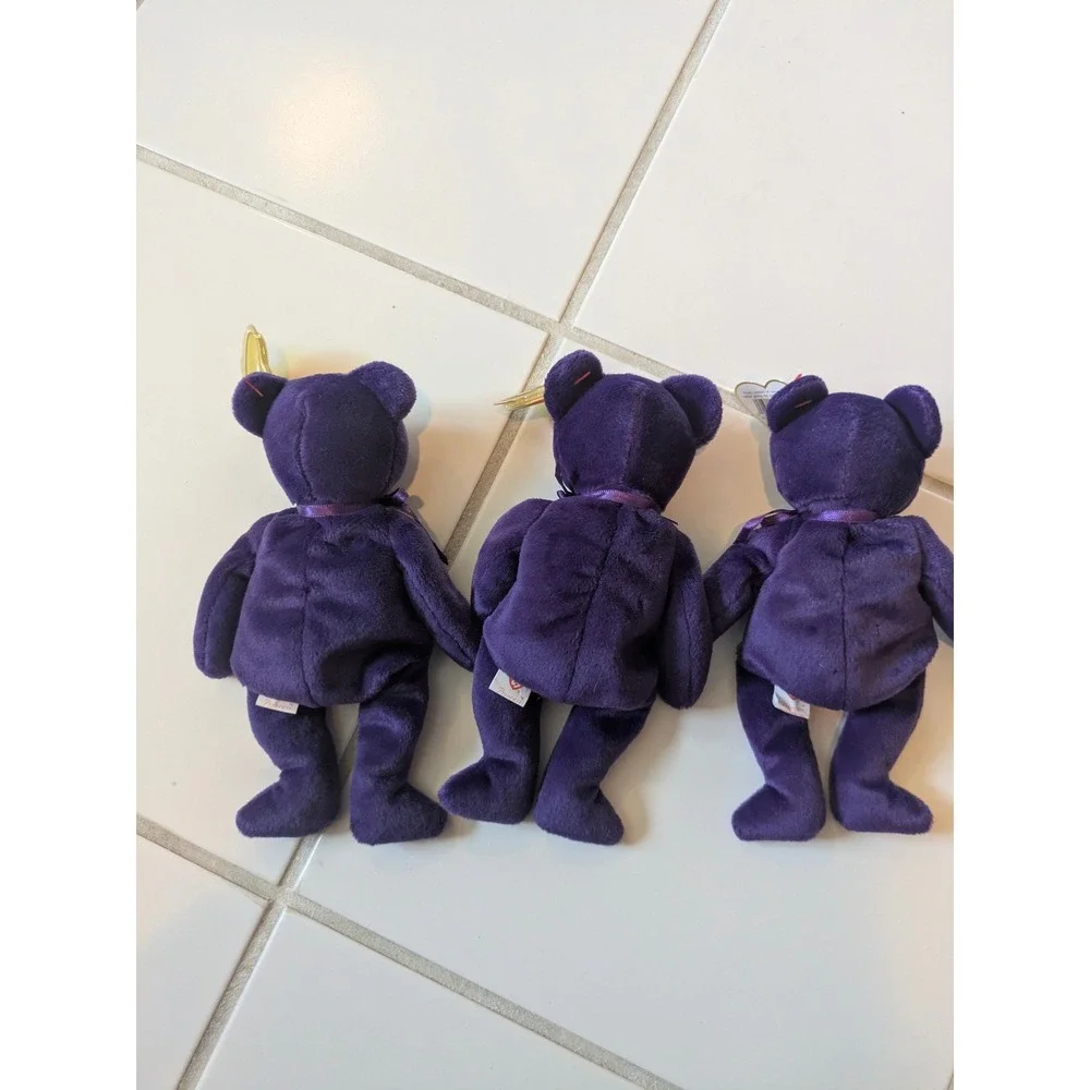 Ty Beanie Babies Princess Diana Purple Bear Lot of 3 Commemorative Plush 1997